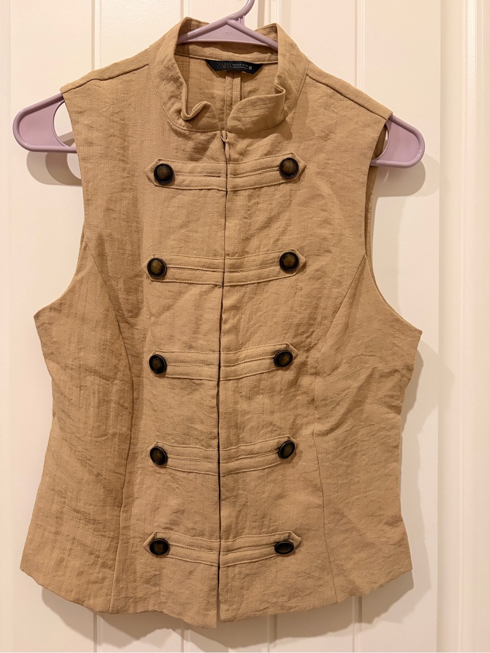Zara Tan Military-Style Sleeveless Vest